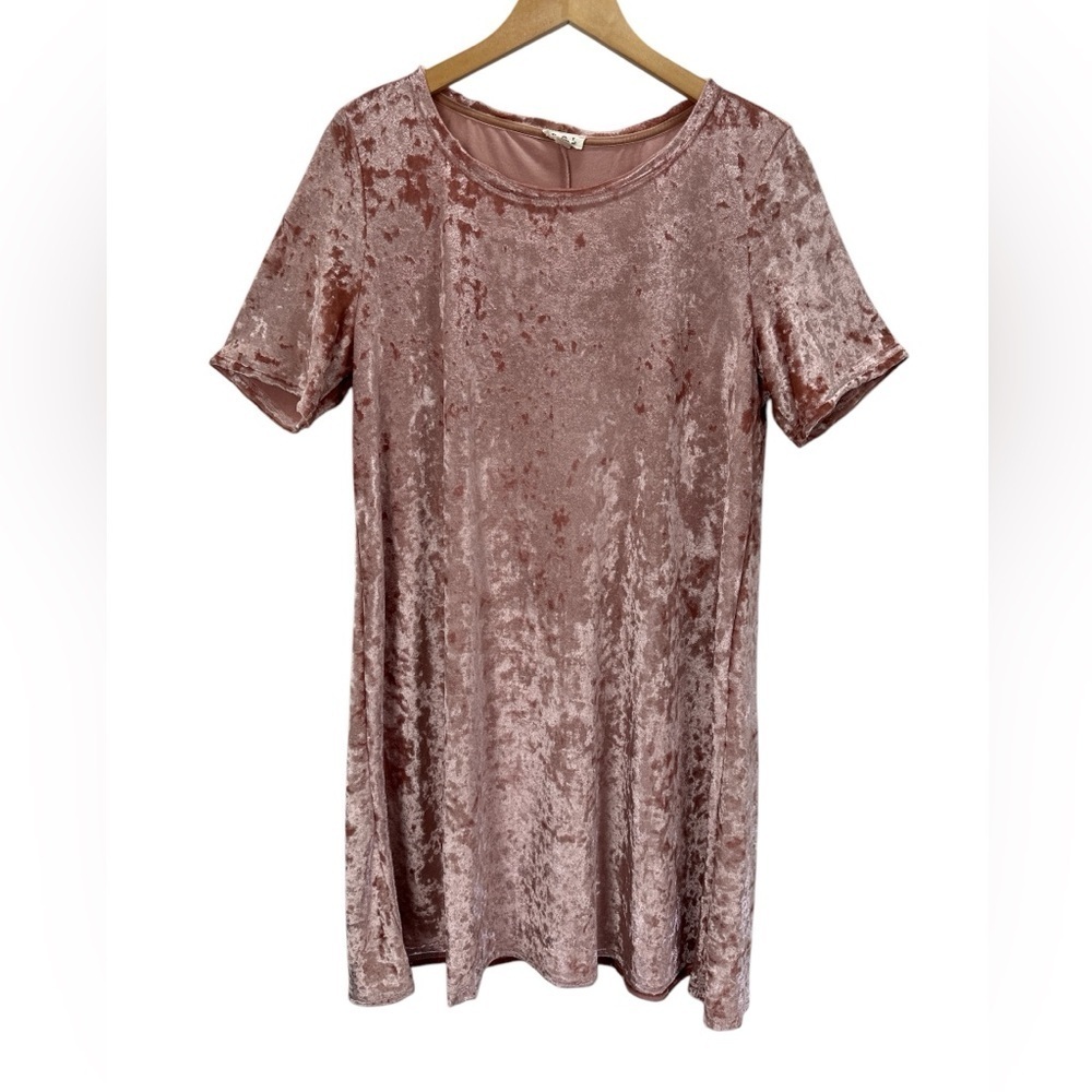 POL Crushed Velvet Shirt Tunic Dress Dusty Mauve Pink